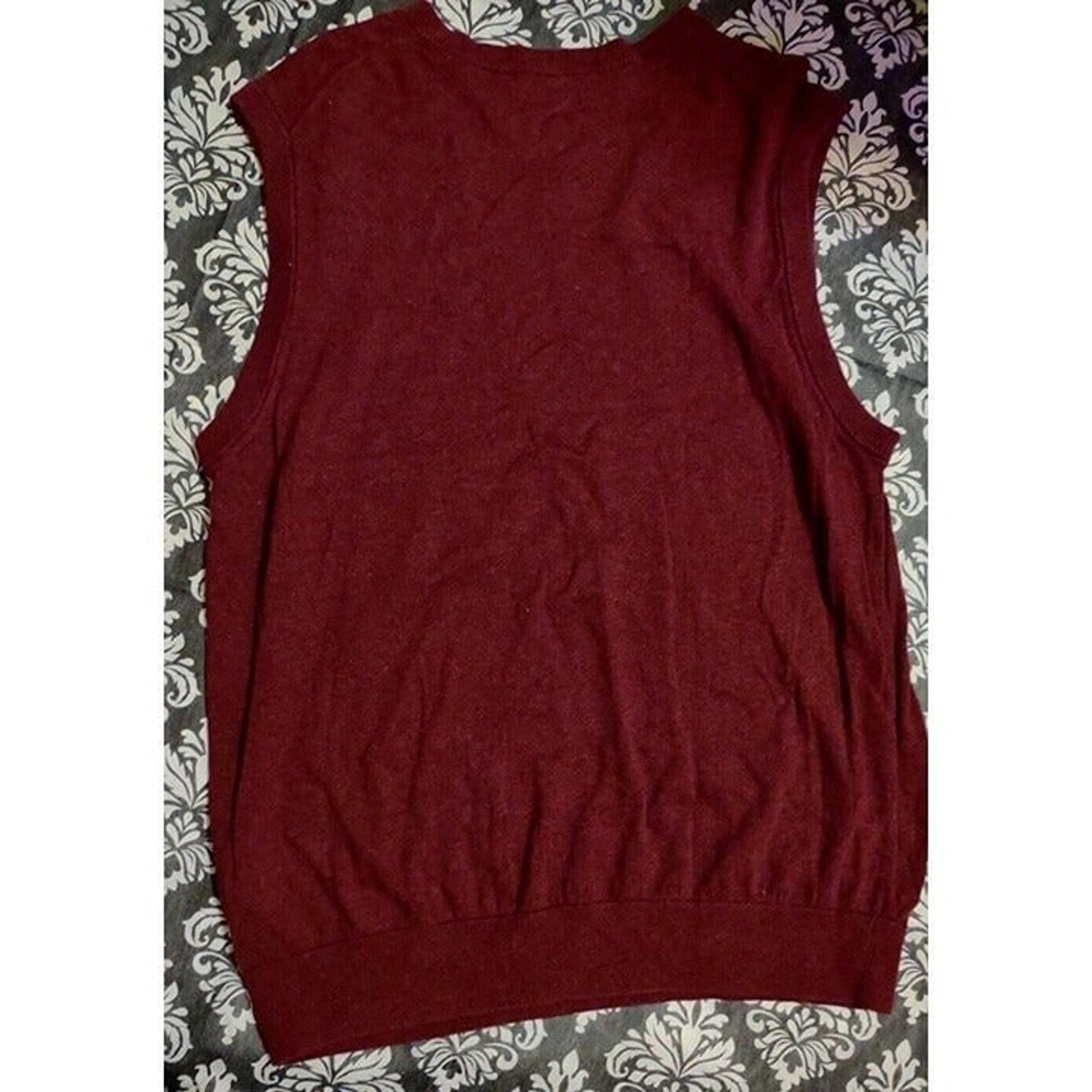 Nautica Burgundy Red Knit Pull Over V Neck Mens Sweater Cotton Blend Vest Large