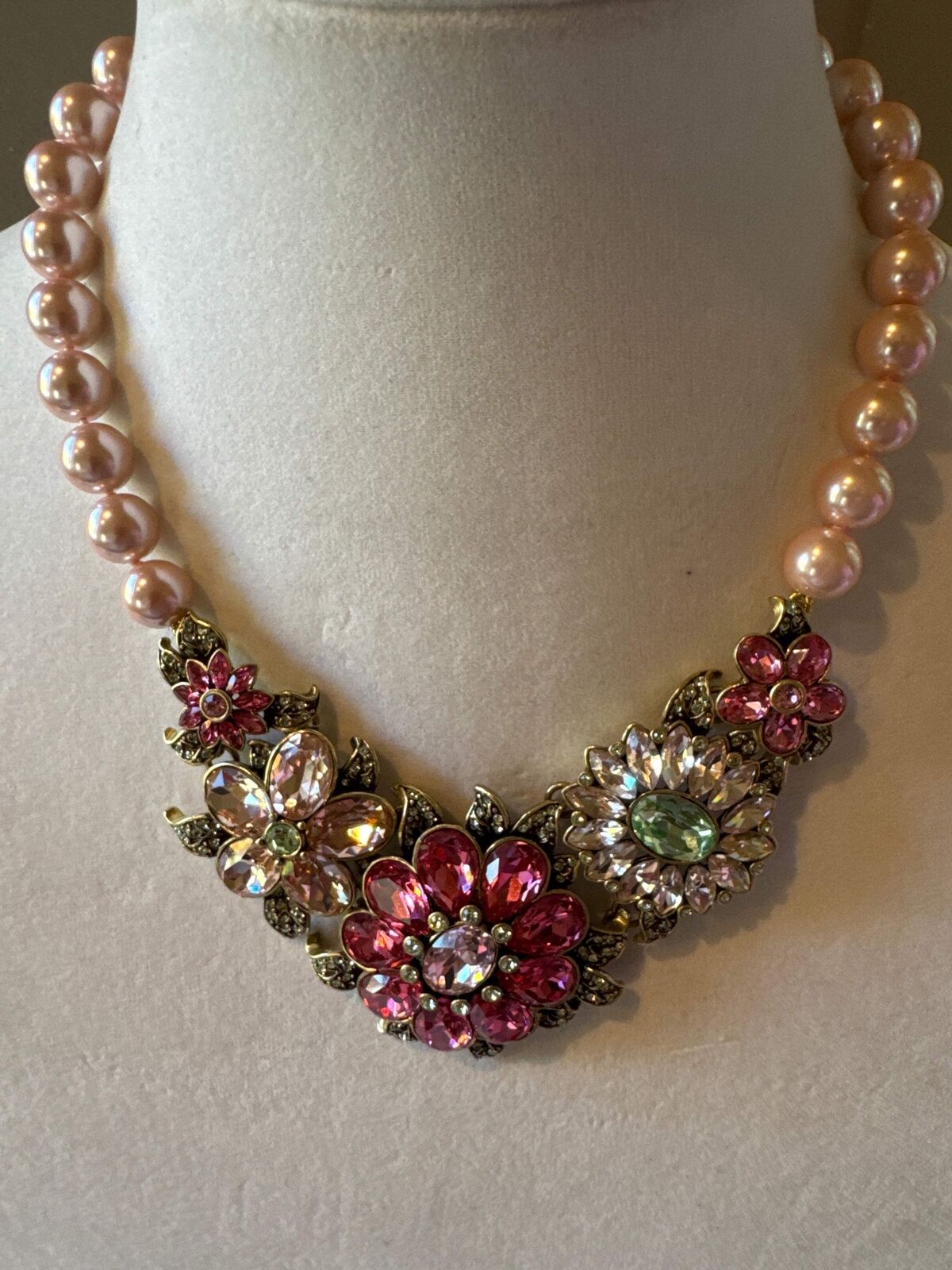 Heidi Daus Signed Glorious Garden Pink Necklace, Cuff, Earrings (clip) and Ring