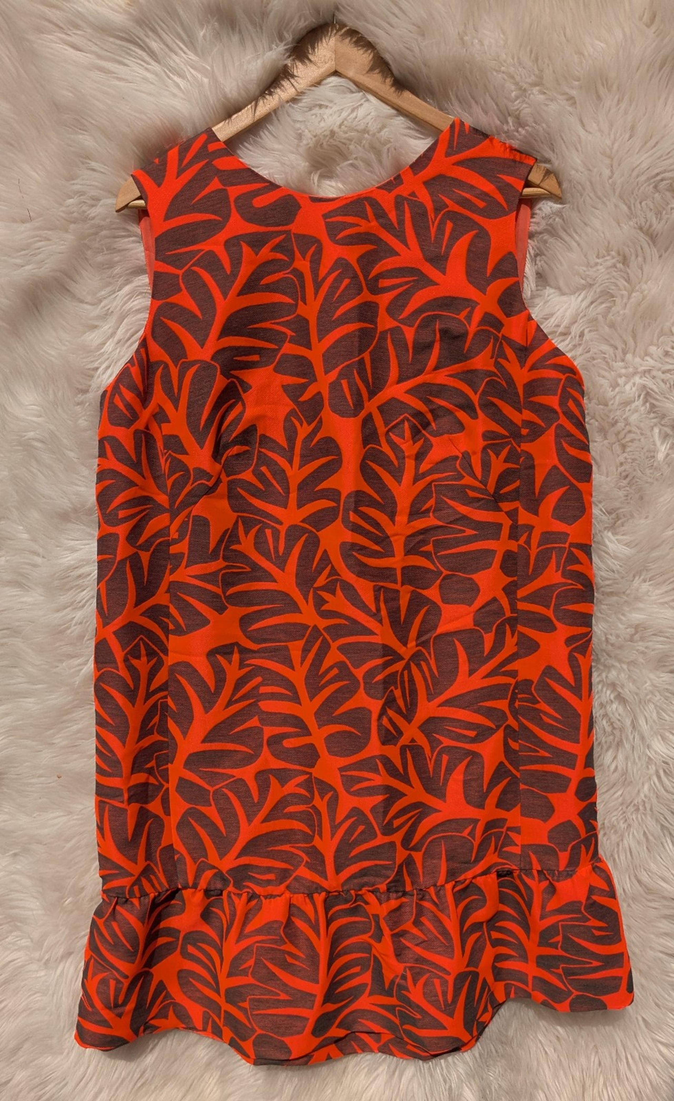 AKRIS Punto Orange Tropical Leaf Print Flared Dress Size US 16 - NWOT $1,422