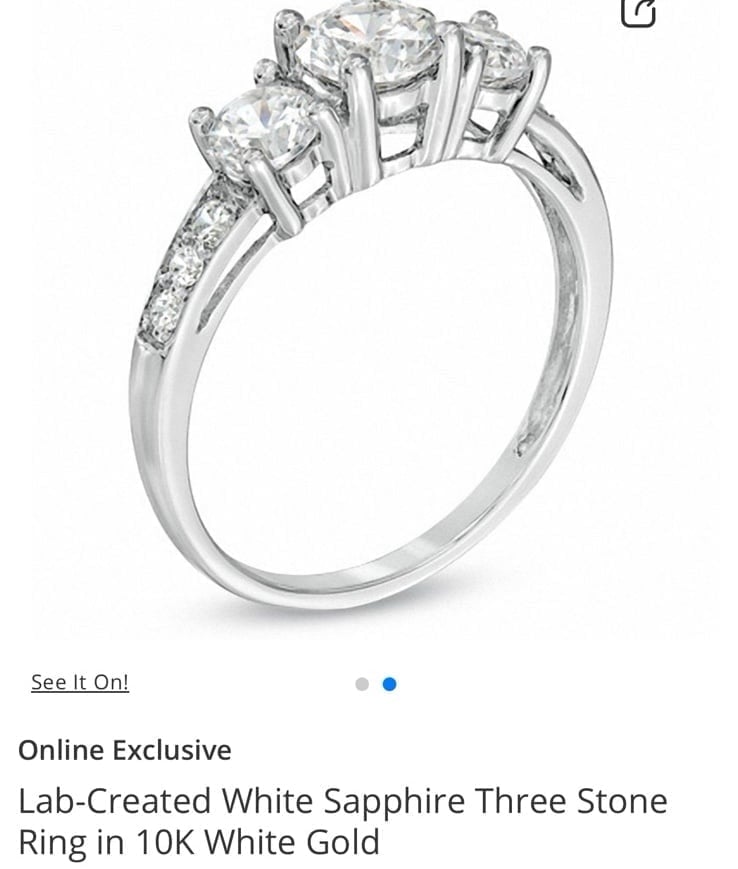 Lab-Created White Sapphire Three Stone Ring in 10K White Gold