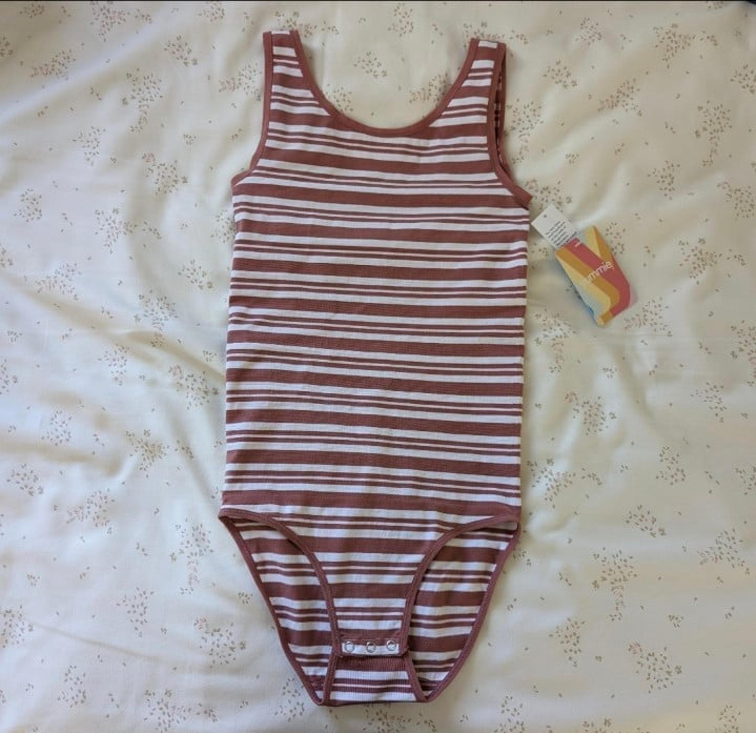 Yummie Red & White Stripe Shaping Cotton Full-Back Bodysuit (S/M)