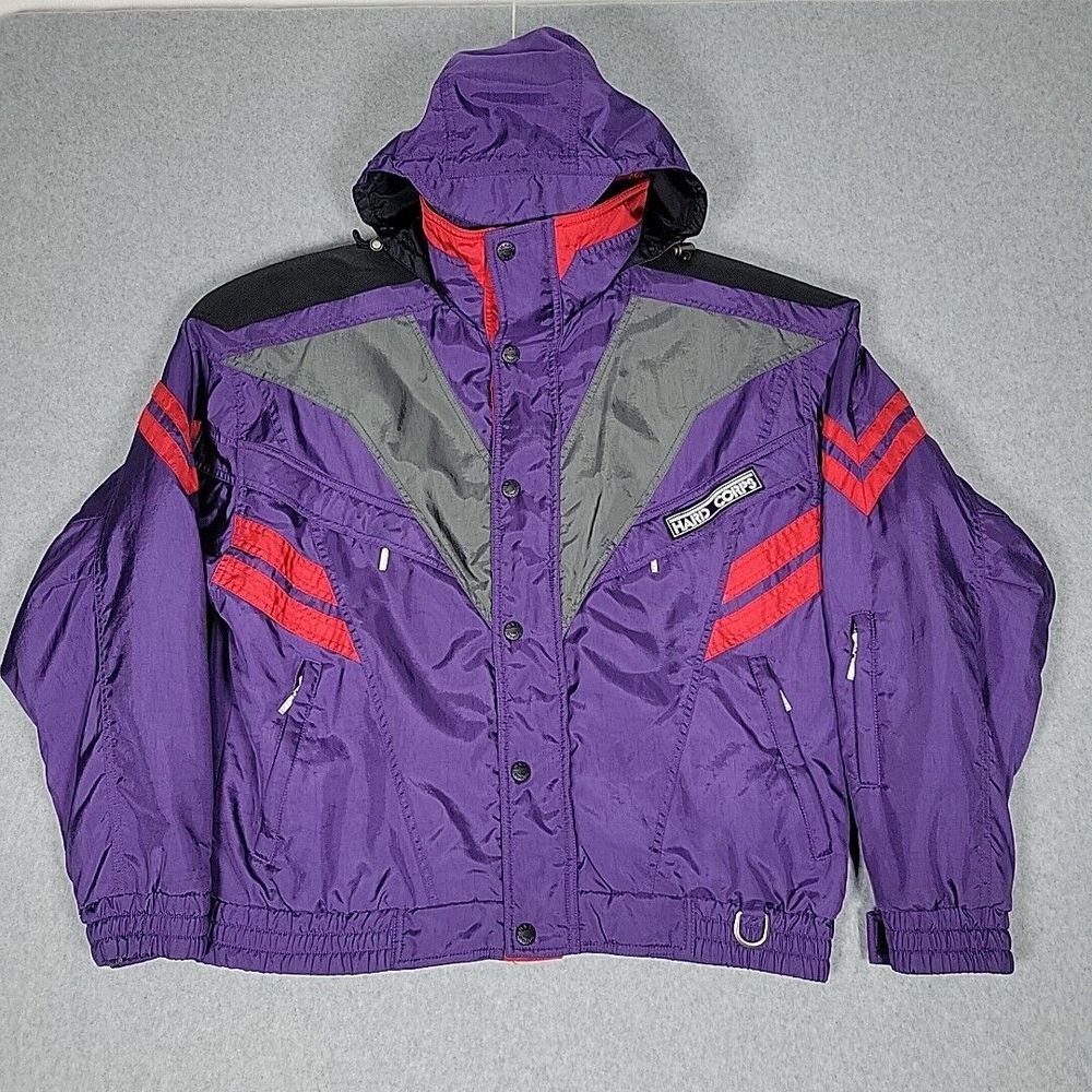 Vintage Hard Corps Ski Jacket Men's Medium Hooded 7 Pockets Colorblock Snowboard