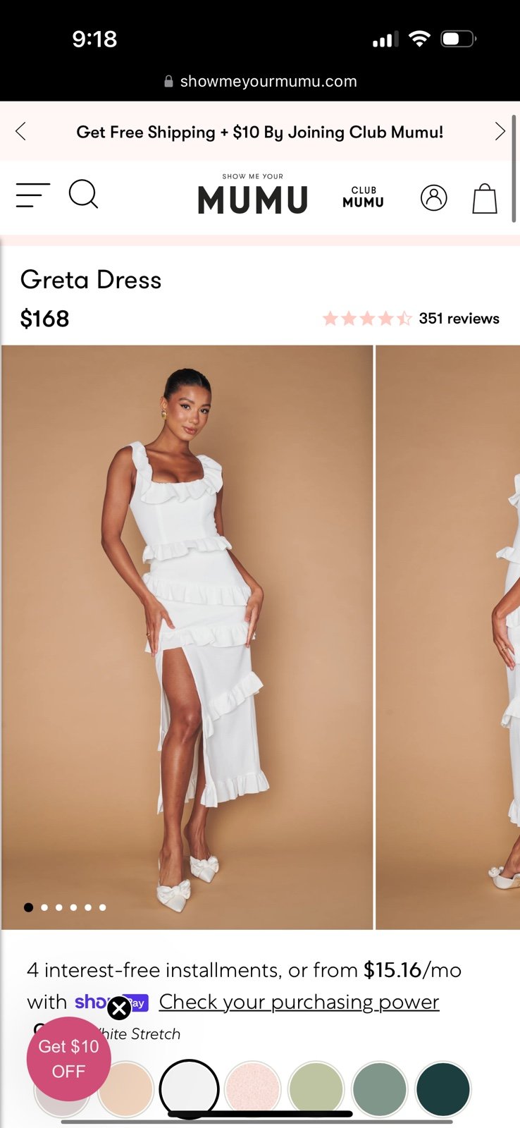 Show me your mumu Greta white midi dress- worn once. Perfect condition.