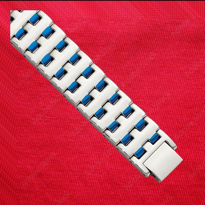 Stainless Steel Polished Blue IP-plated 8 inch Link Bracelet