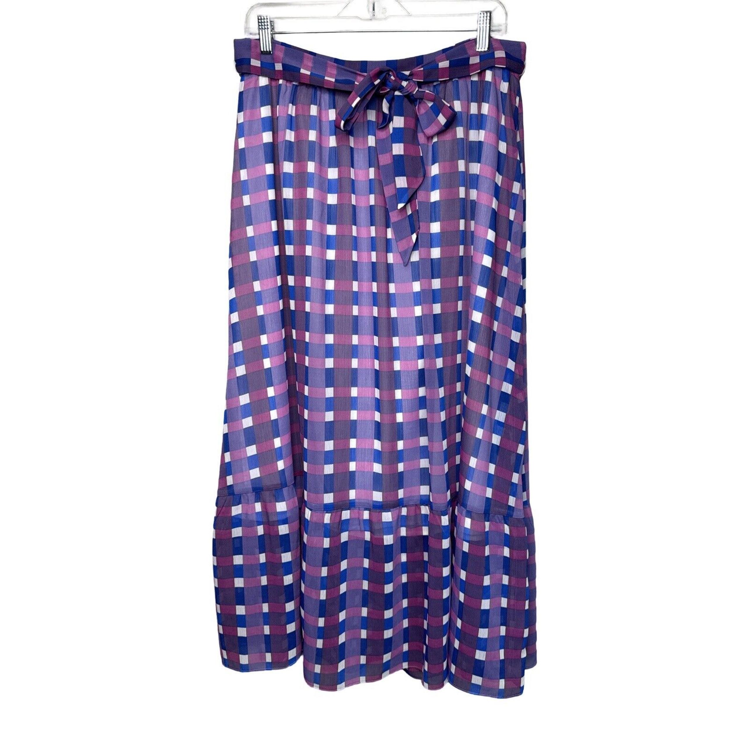 Skirt Womens 10 Blue Purple Plaid Peasant Skirt Midi Boho Cottagecore - Ann Taylor