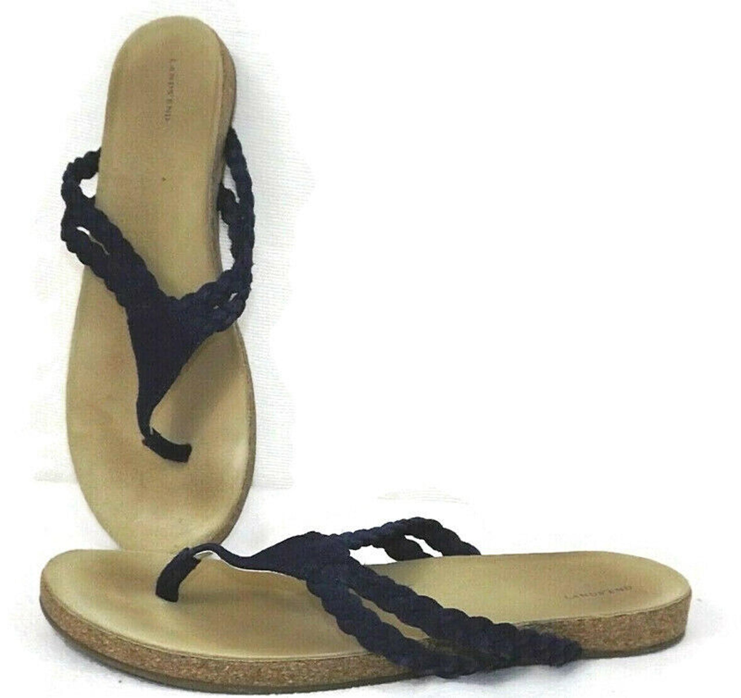 Flip Flop Sandal LANDS' END Women's Size 10 B Thong Blue Braided Suede 412715