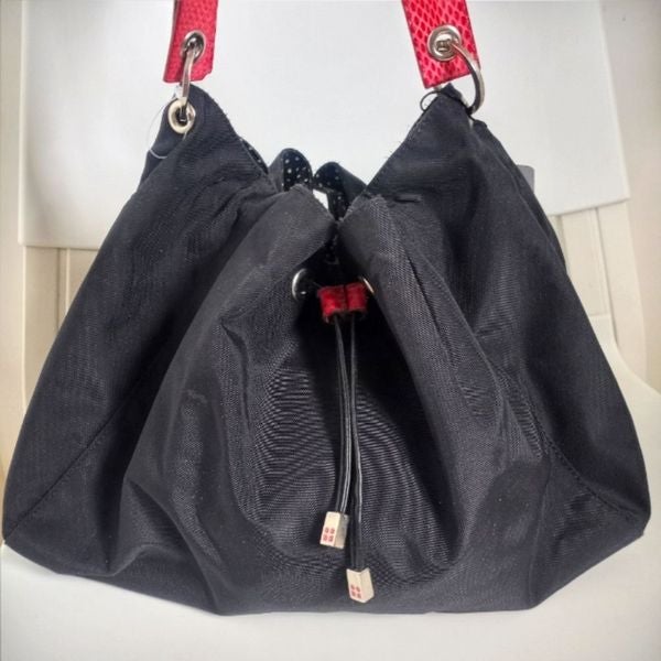 Kate Spade Vintage Black Nylon Mini Bucket Snake Pink Strap