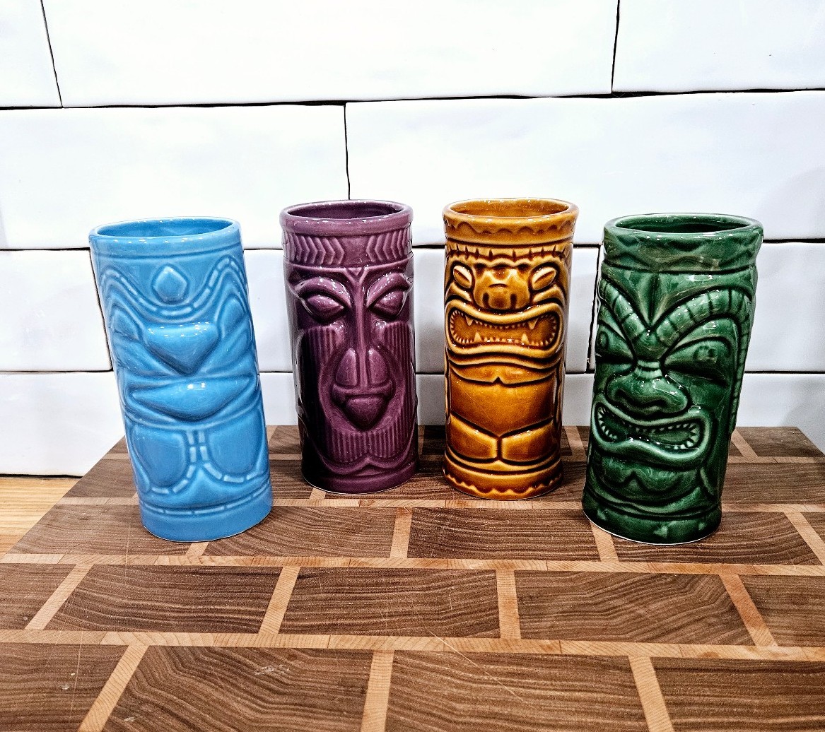Colorful Tiki Ceramic Mug Set of Four