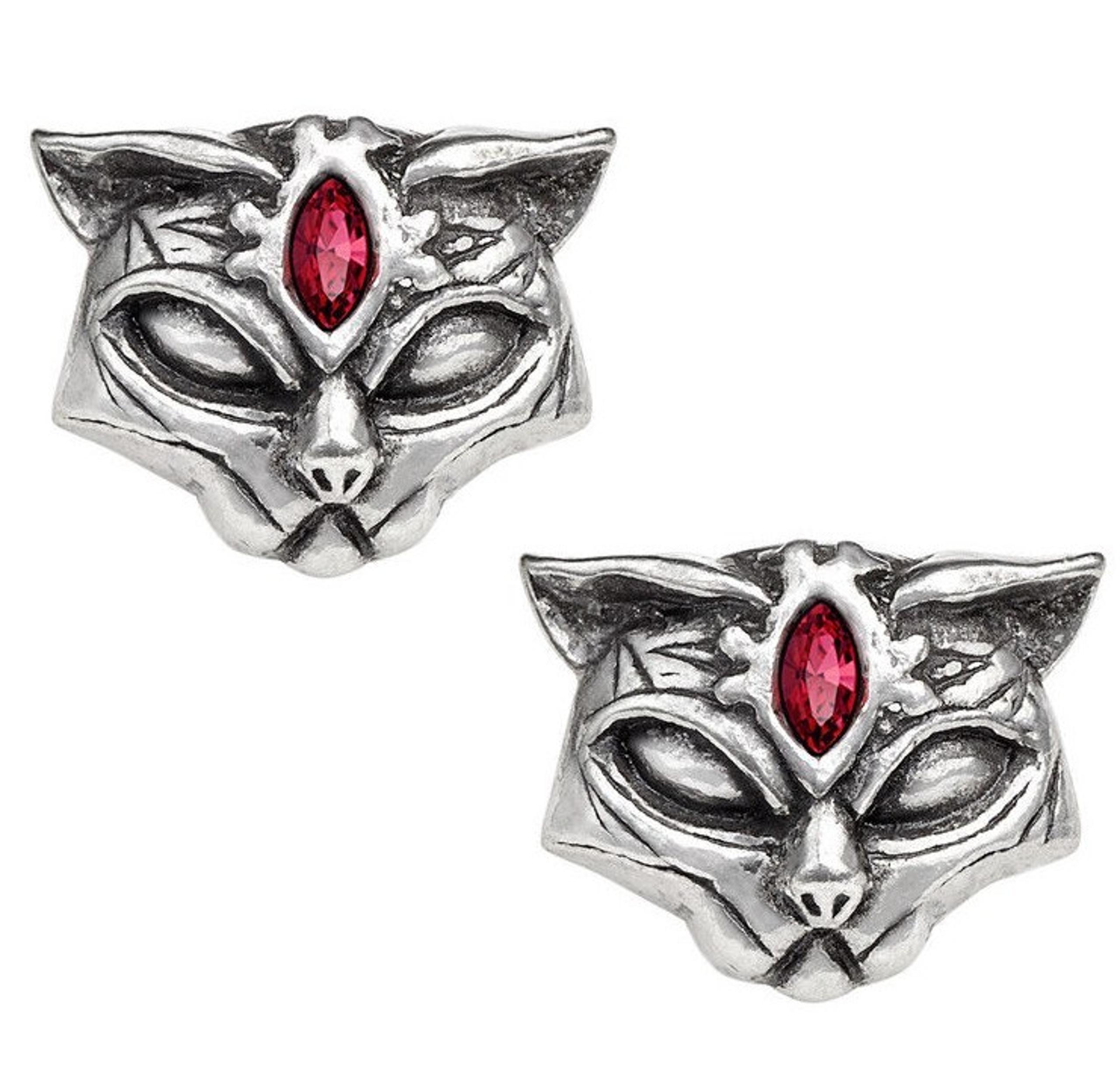 Alchemy Gothic Red Eyed Sacred Egyptian Cat Warrior Earrings Surgical Studs E406