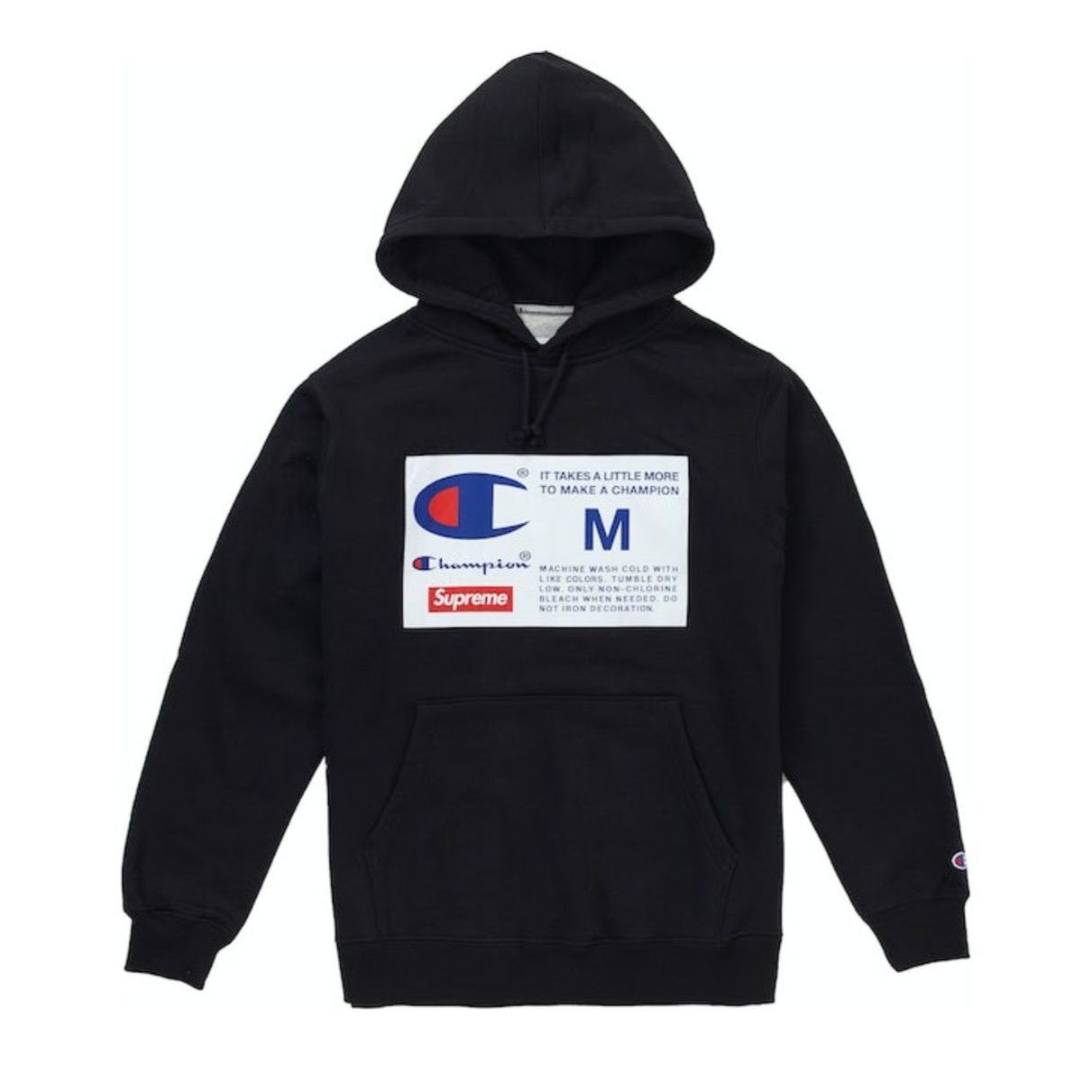 Supreme Champion Logo Graphic Print Black Hoodie Medium