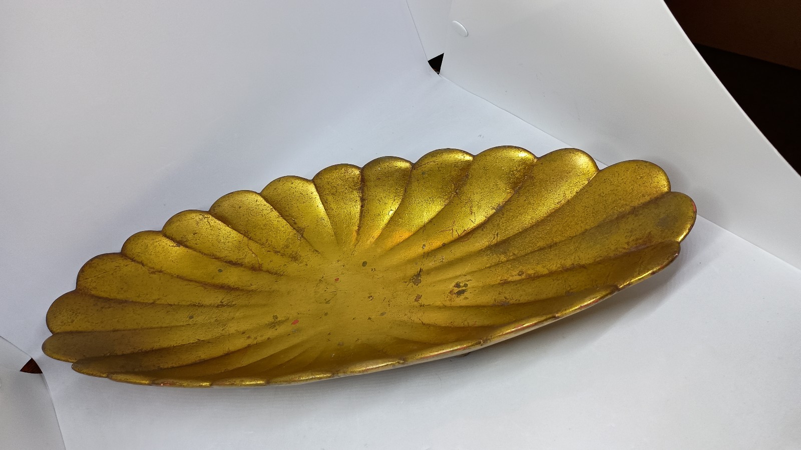 MCM 1960s Anthony Freeman McFarlin Pottery Scalloped Gold Console Bowl Made USA