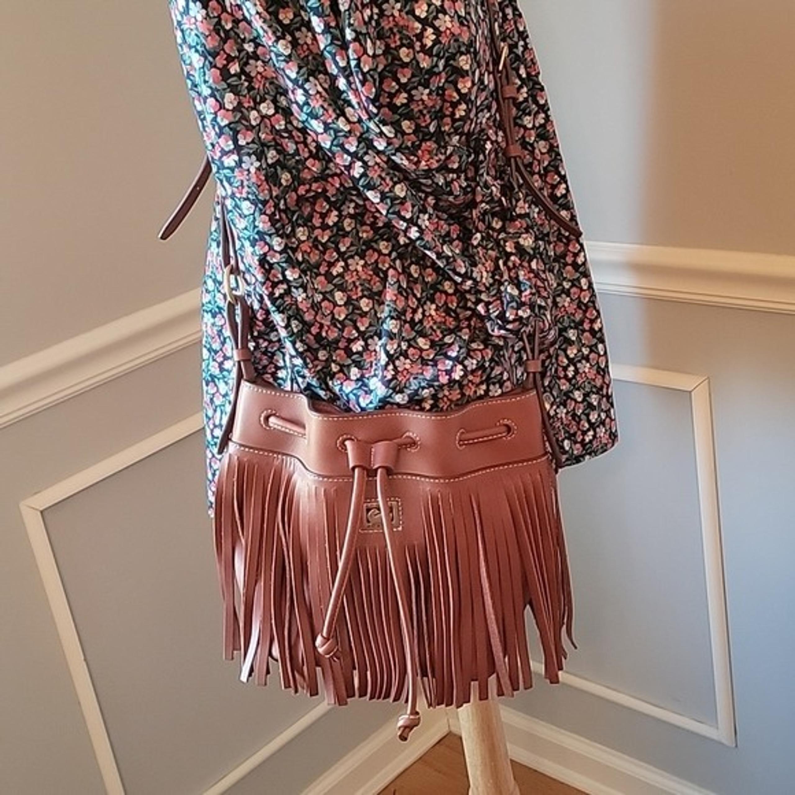 DOONEY & BOURKE Rare Crista Western Boho Fringe Drawstring Bucket Crossbody Bag
