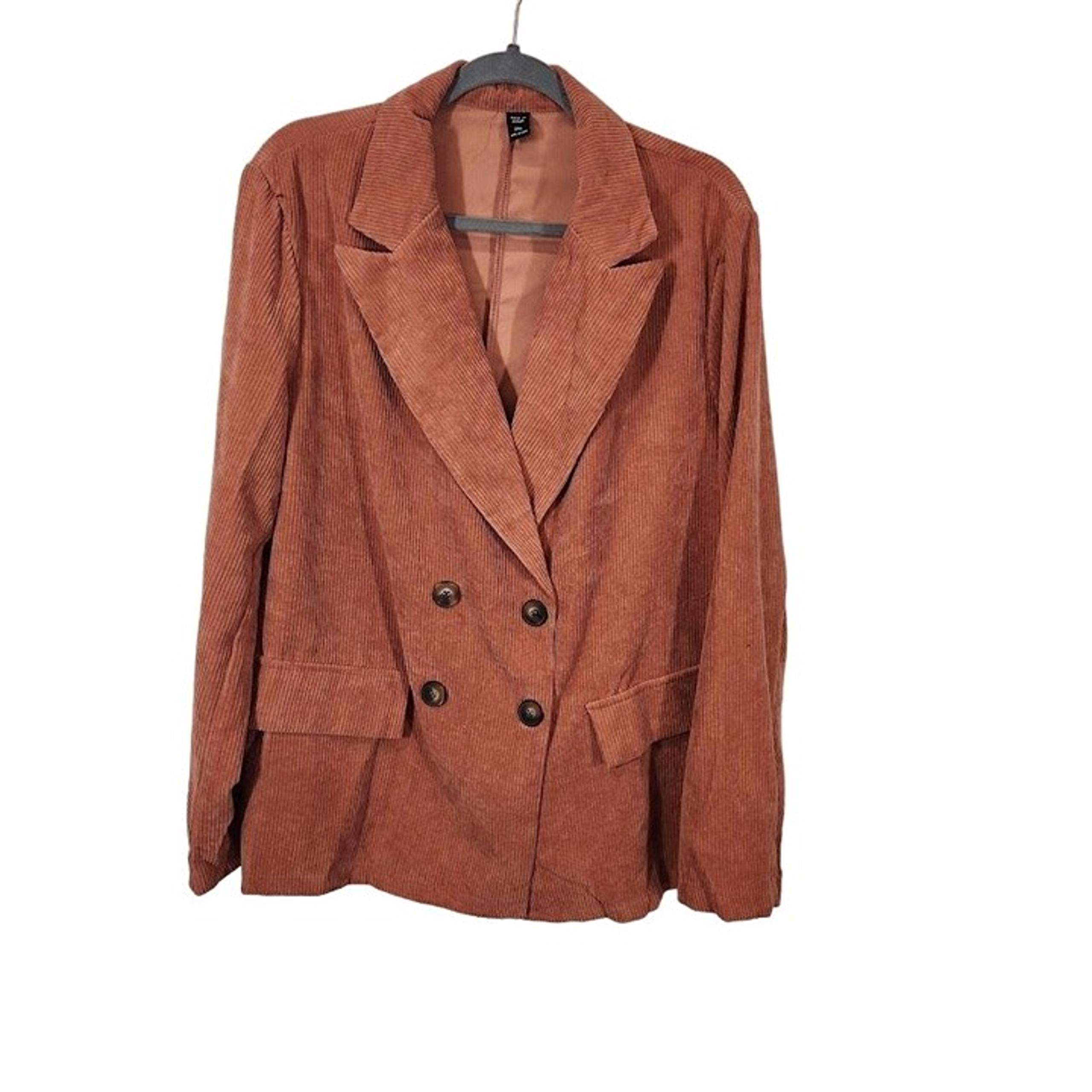 SHEIN Corduroy Double Breasted Blazer in Rust - Size 2X