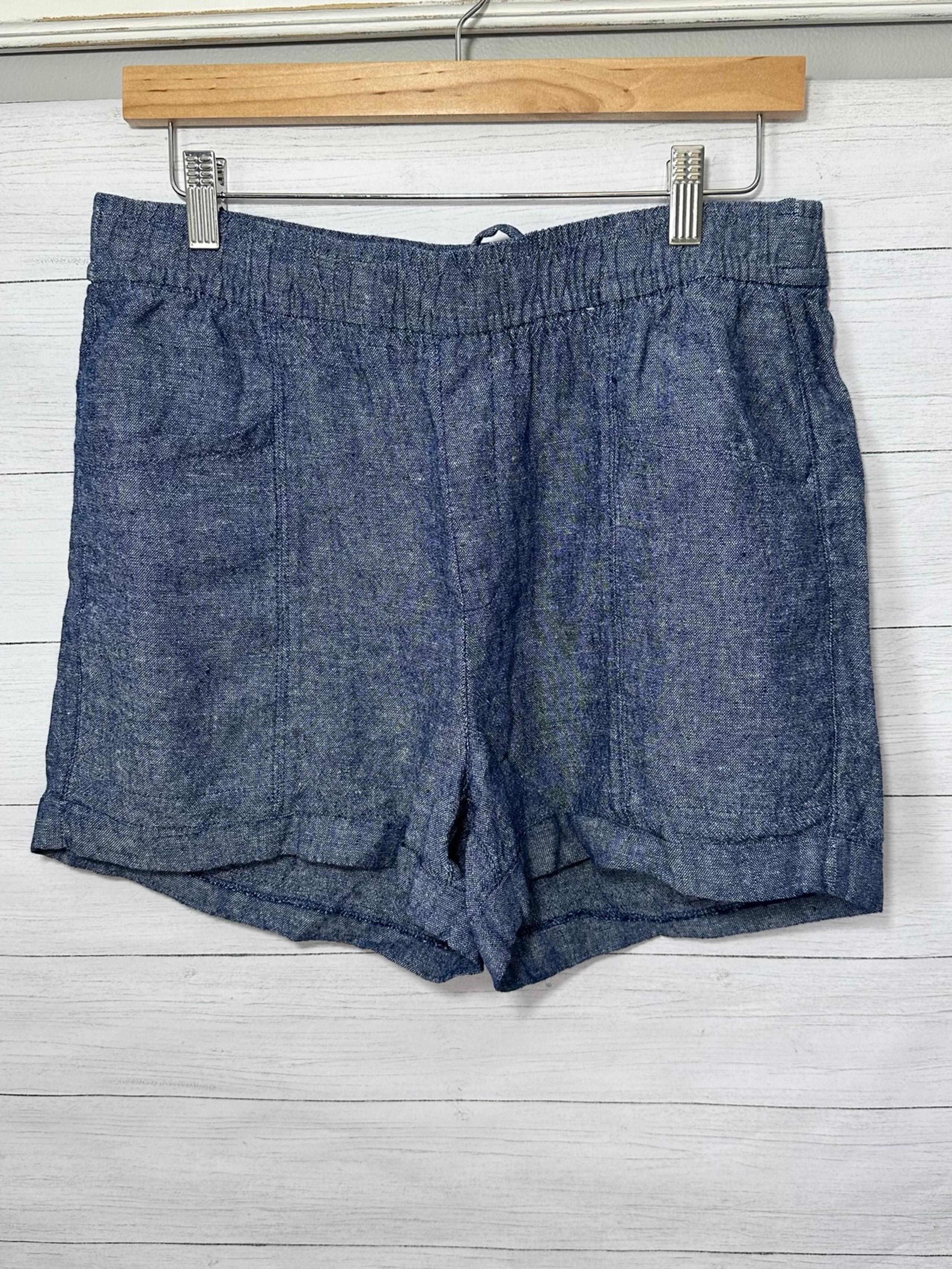 Old Navy Womens Blue Linen Blend Pull On  Drawstring Waist Shorts Size Medium