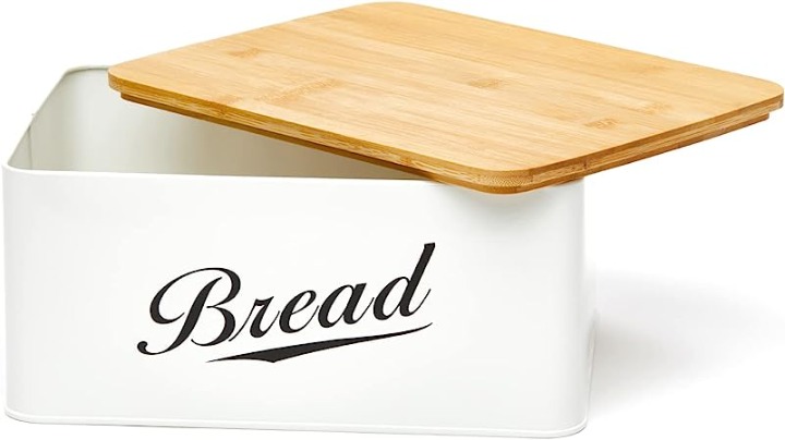 RoyalHouse Modern Metal Bread Box with Bamboo Cutting Board Lid, Bread Storage C