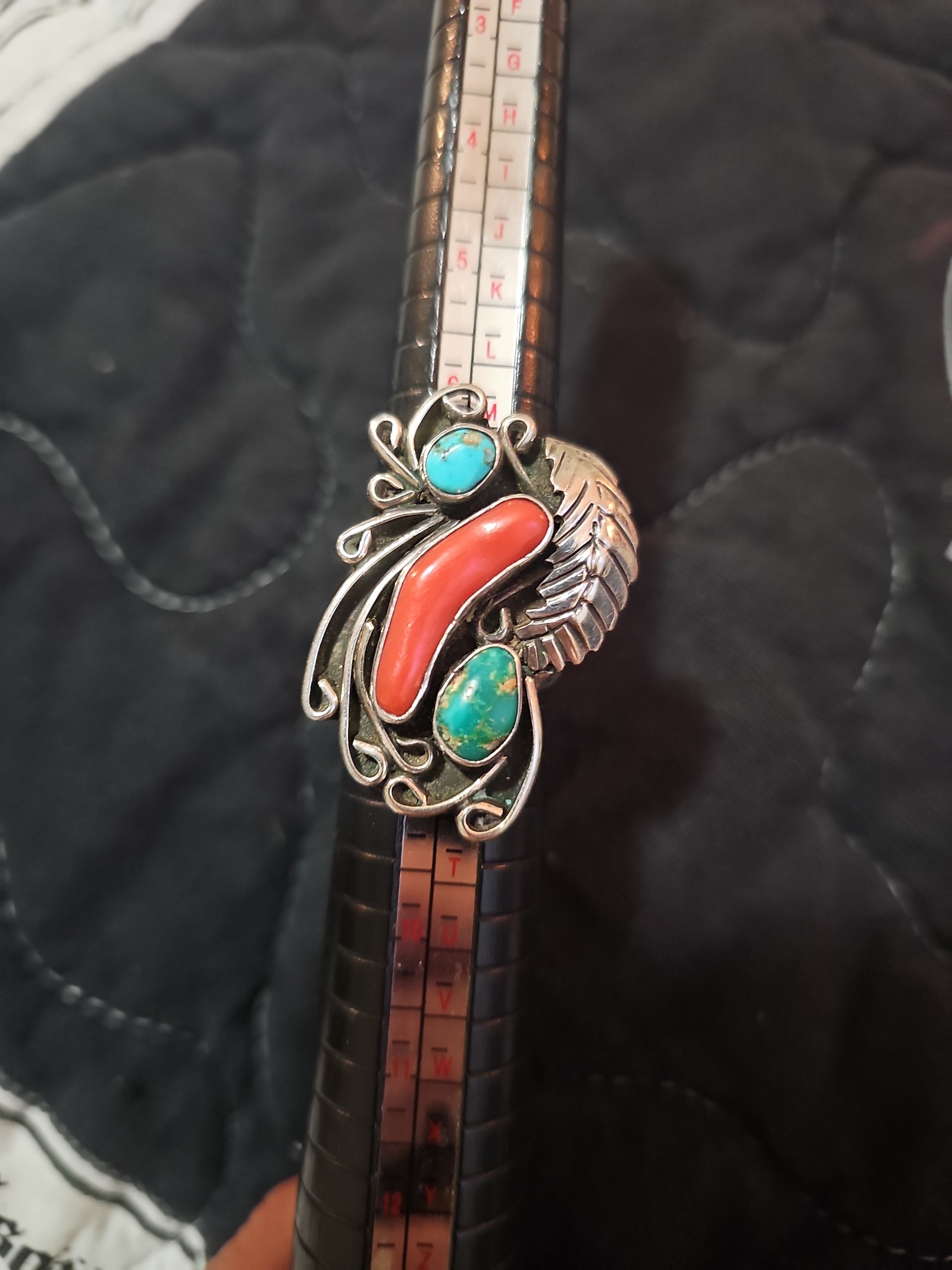 Vintage Navajo turquoise and coral sterling Silver Ring size 7