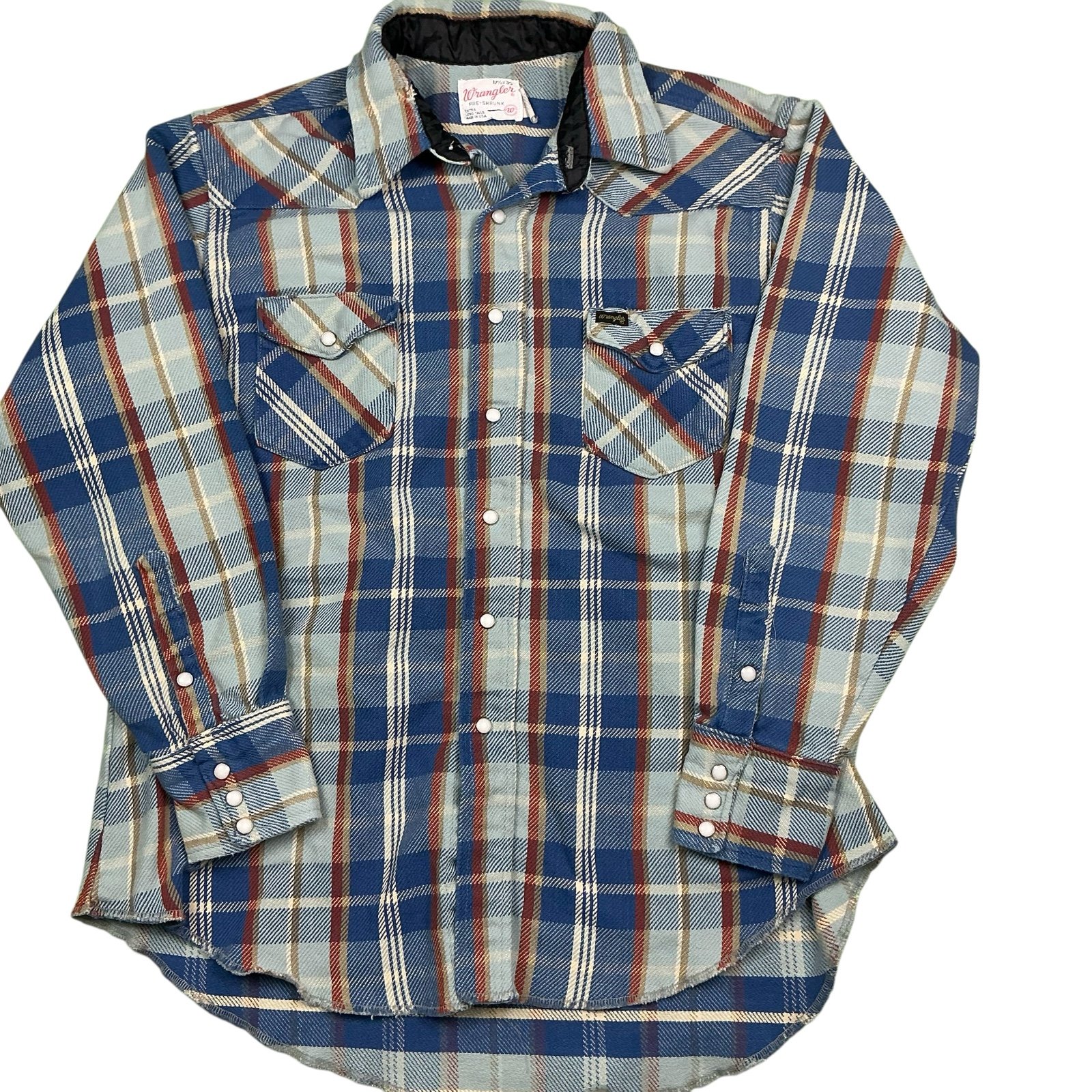 Vintage 1960/70s Wrangler plaid pearl snap cotton flannel adult large USA made