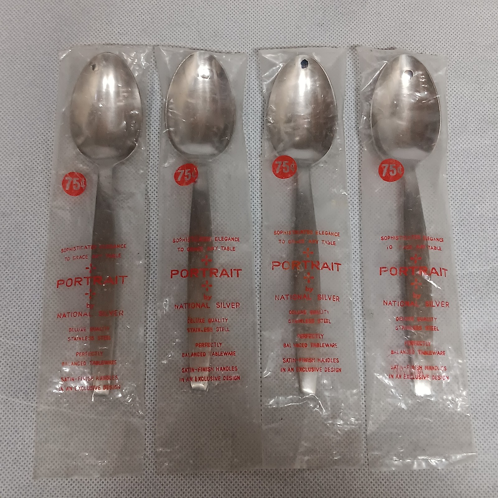 National Portrait Soup Spoons 4 Stainless Steel 7.25 New Sealed Packages