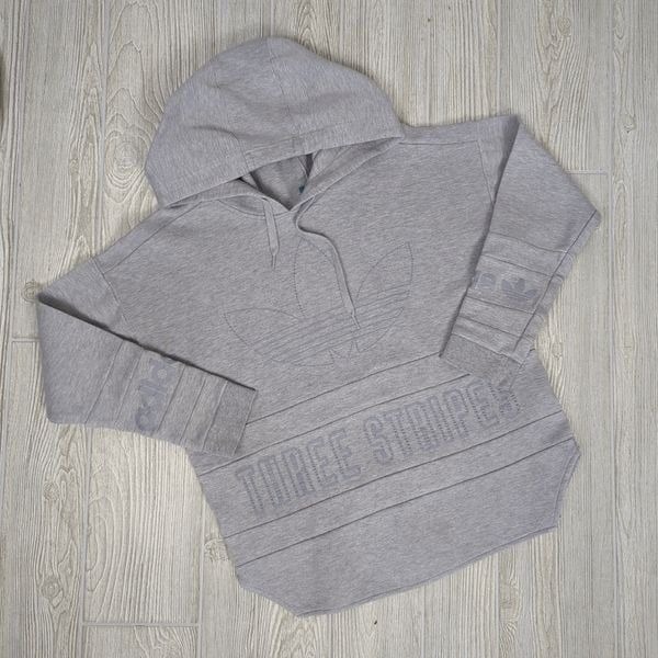 Adidas Three Stripes Grey Hoodie Sweatshirt with Logo Women’s Small Athletic