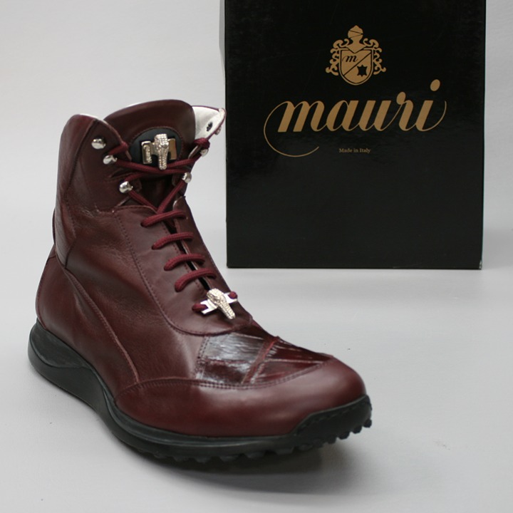 Mauri Men's 9.5 Alligator Maroon Nappa Silver Alligator Head Italy Boots - 8911