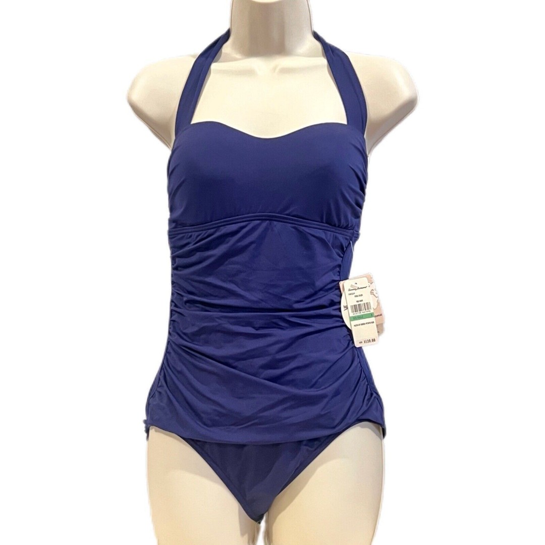 Tommy Bahama Women's Swimsuit 1-Piece Navy Blue Halter Cup W/Tie Back Size 8