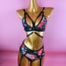 Floral Print Mesh Garter Lingerie Set