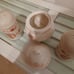 Sangostone salt & pepper shakers & sugar bowl