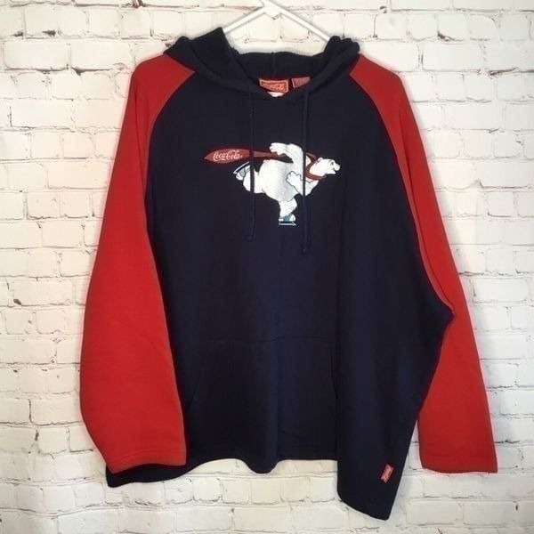 Vtg Coca-Cola Brand Hoodie Sweatshirt 26/28W Navy Red