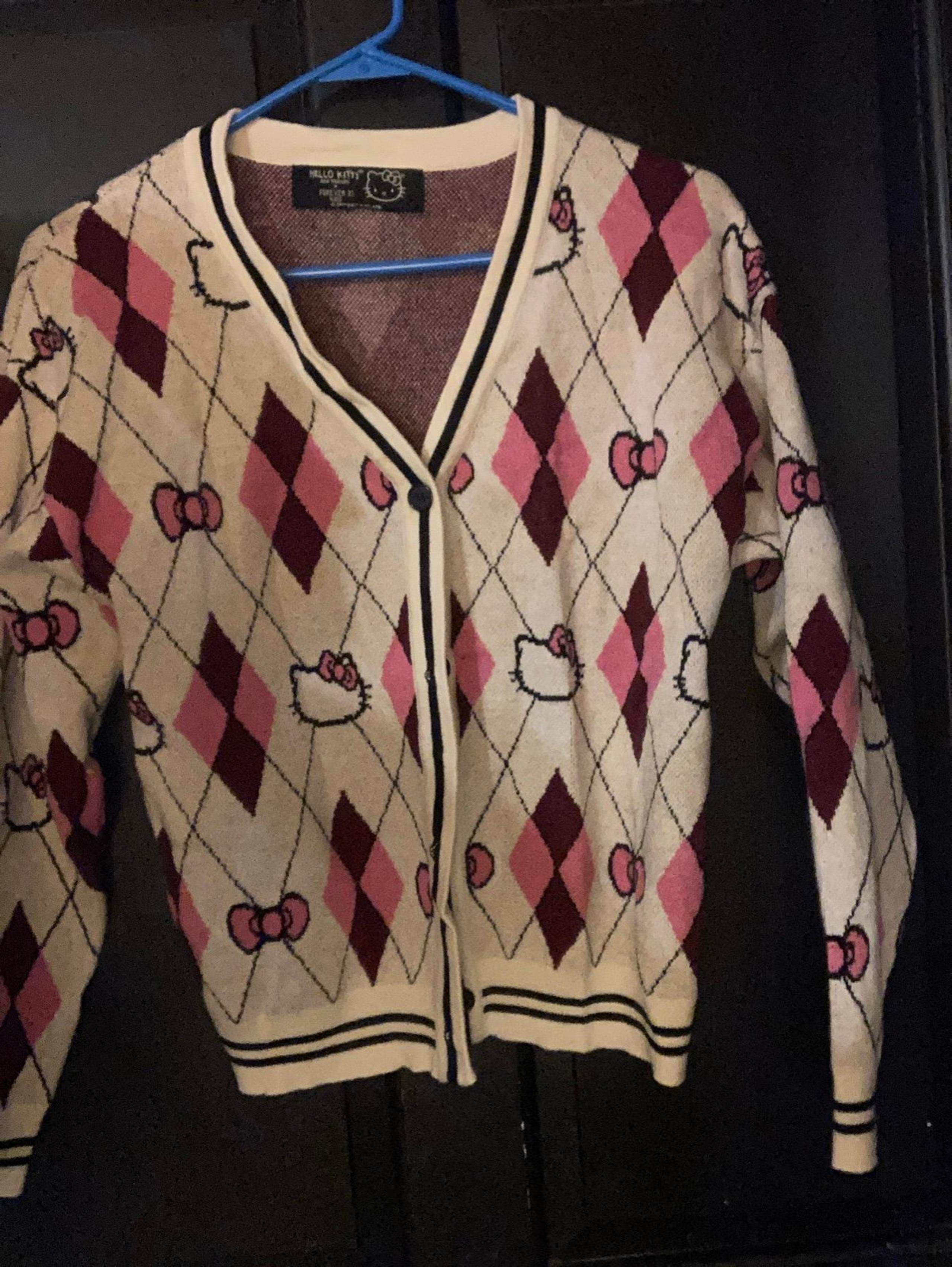 KIDS Hello Kitty Argyle Cardigan Sweater Girls Size L - FOREVER 21