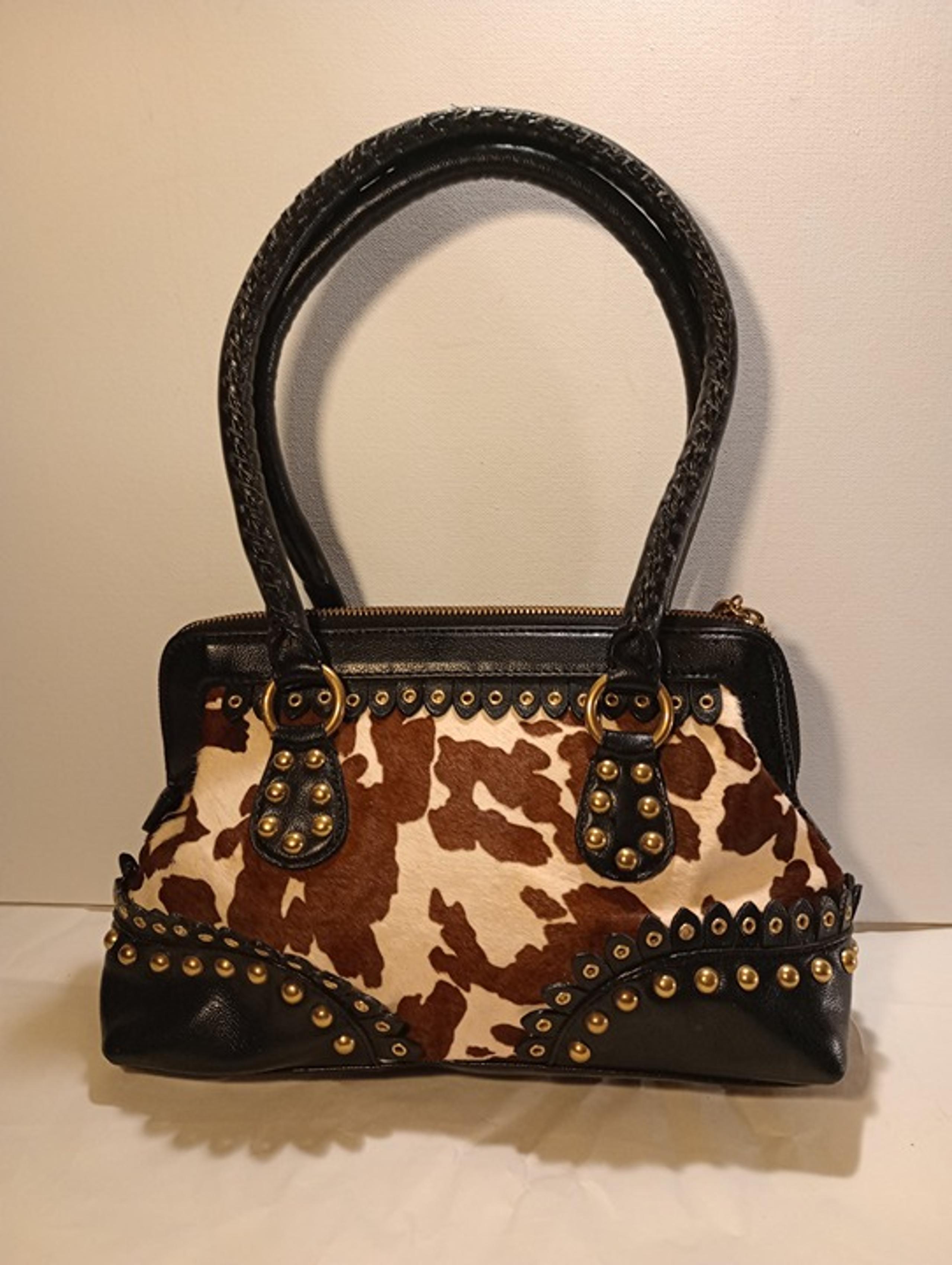 GIANNI BERNINII COWHIDE  BLACK PATCHED SATCHEL