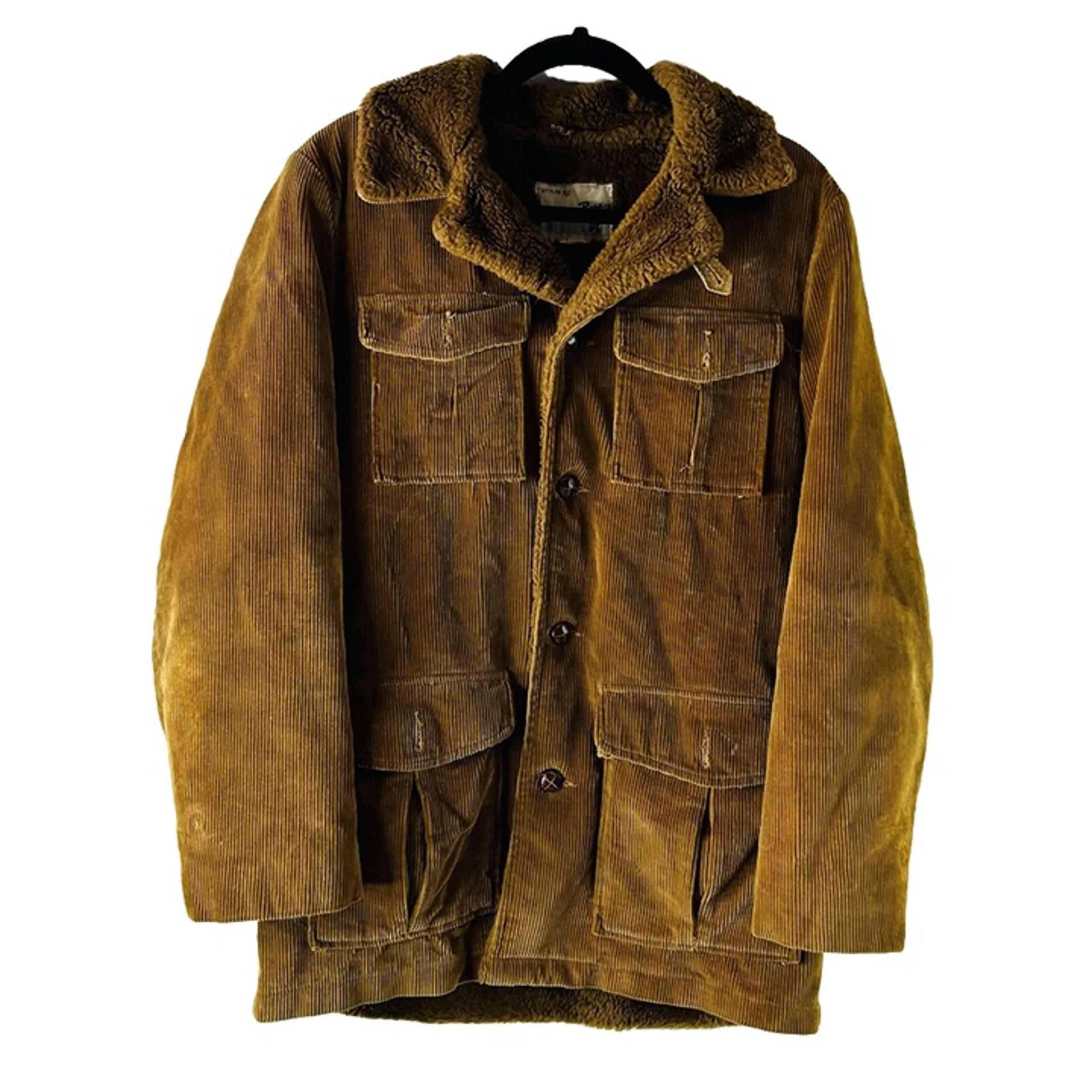 Vintage Rockabilly Mens 38 Wide Whale Corduroy Sherpa Lined Parka Jacket Brown