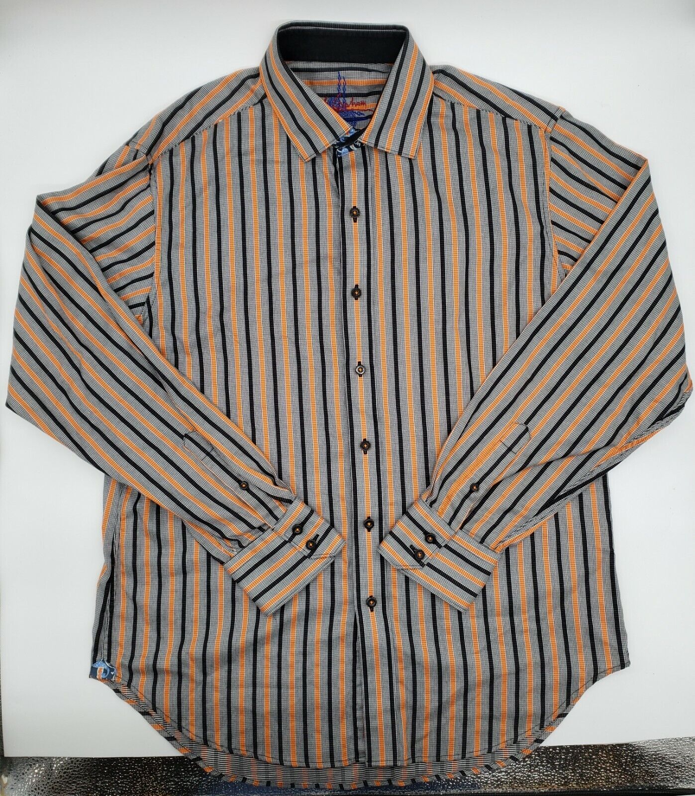 Robert Graham SIZE LRG Flip Cuff Shirt Button Down Orange Black - Harley Colors