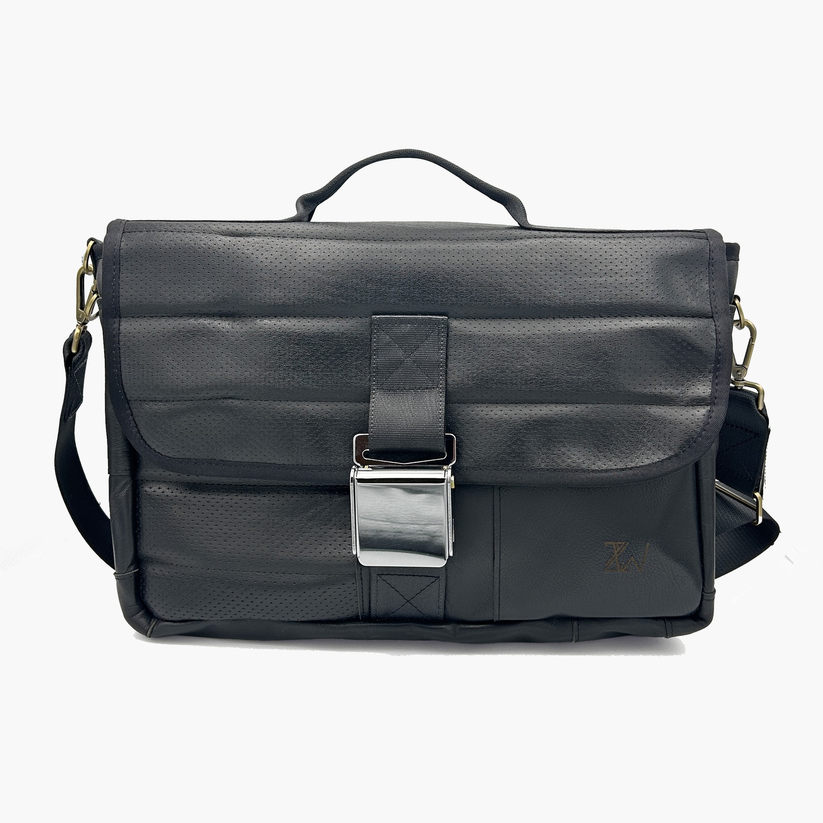 NWOT ZEIT.WORKS Leather Laptop Bag made from 1989 Mercedes 500SL (Black/Blue)
