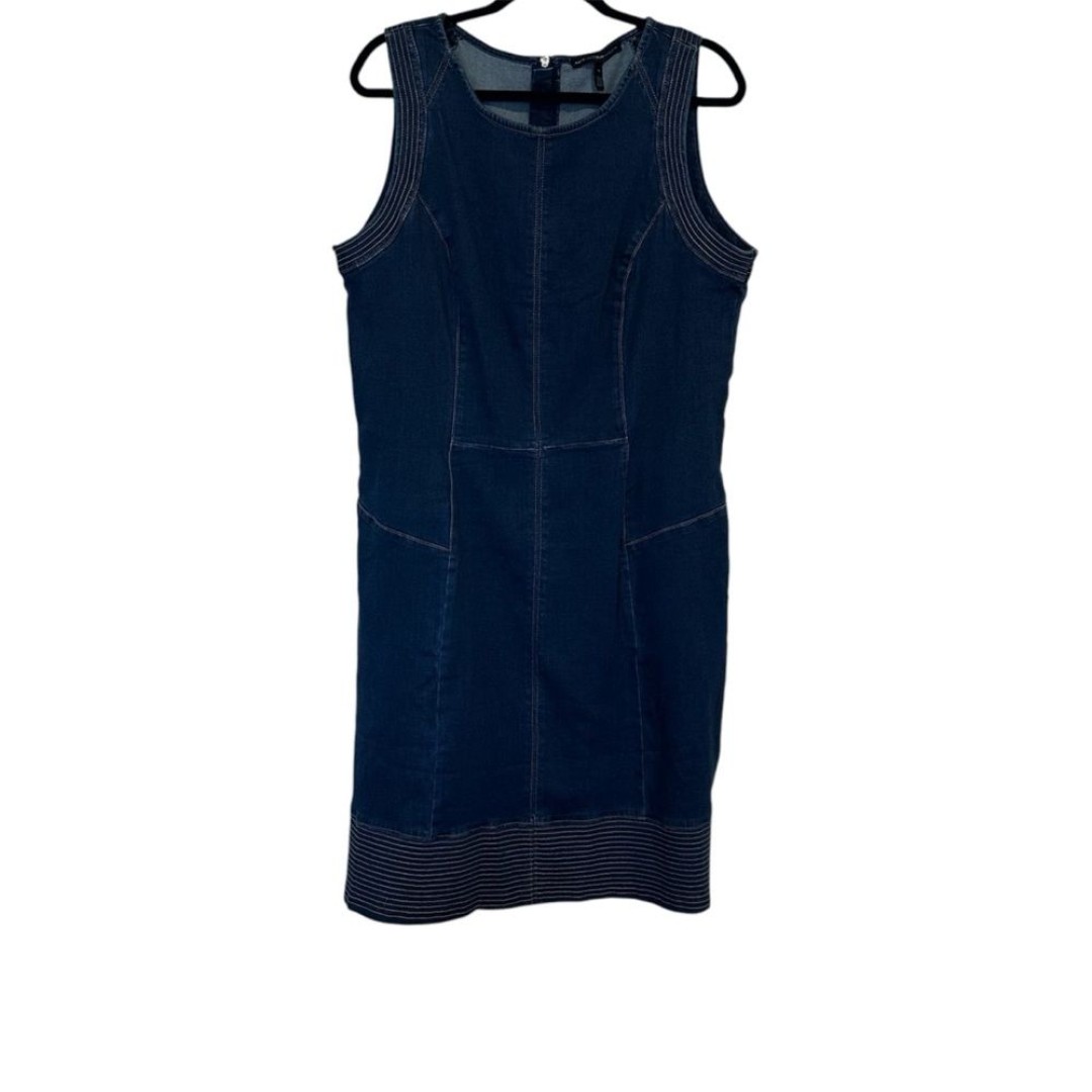White House Black Market Sleeveless Denim Fit & Flare Dress Size 18 Embroidered