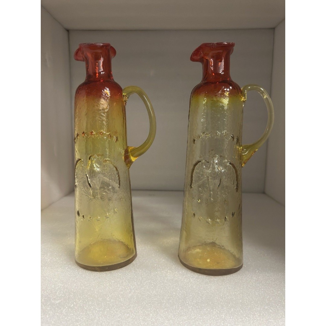 Kanawha Amberina Embossed Eagle & Stars Bottle Vase # 191 Vintage Glass 12.5 2