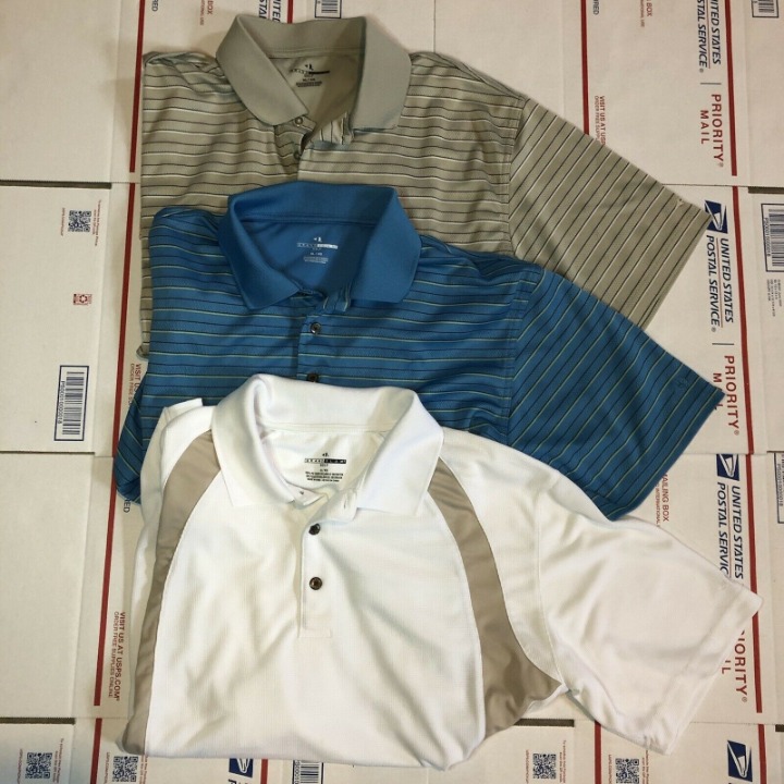 Set of 3 GRAND SLAM PERFORMANCE Sz L Air Golf Polo Short Sleeve Blue White Tan