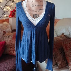 ☆♡y2k♡☆ Hollister rabbit hair babydoll v neck cable sweater