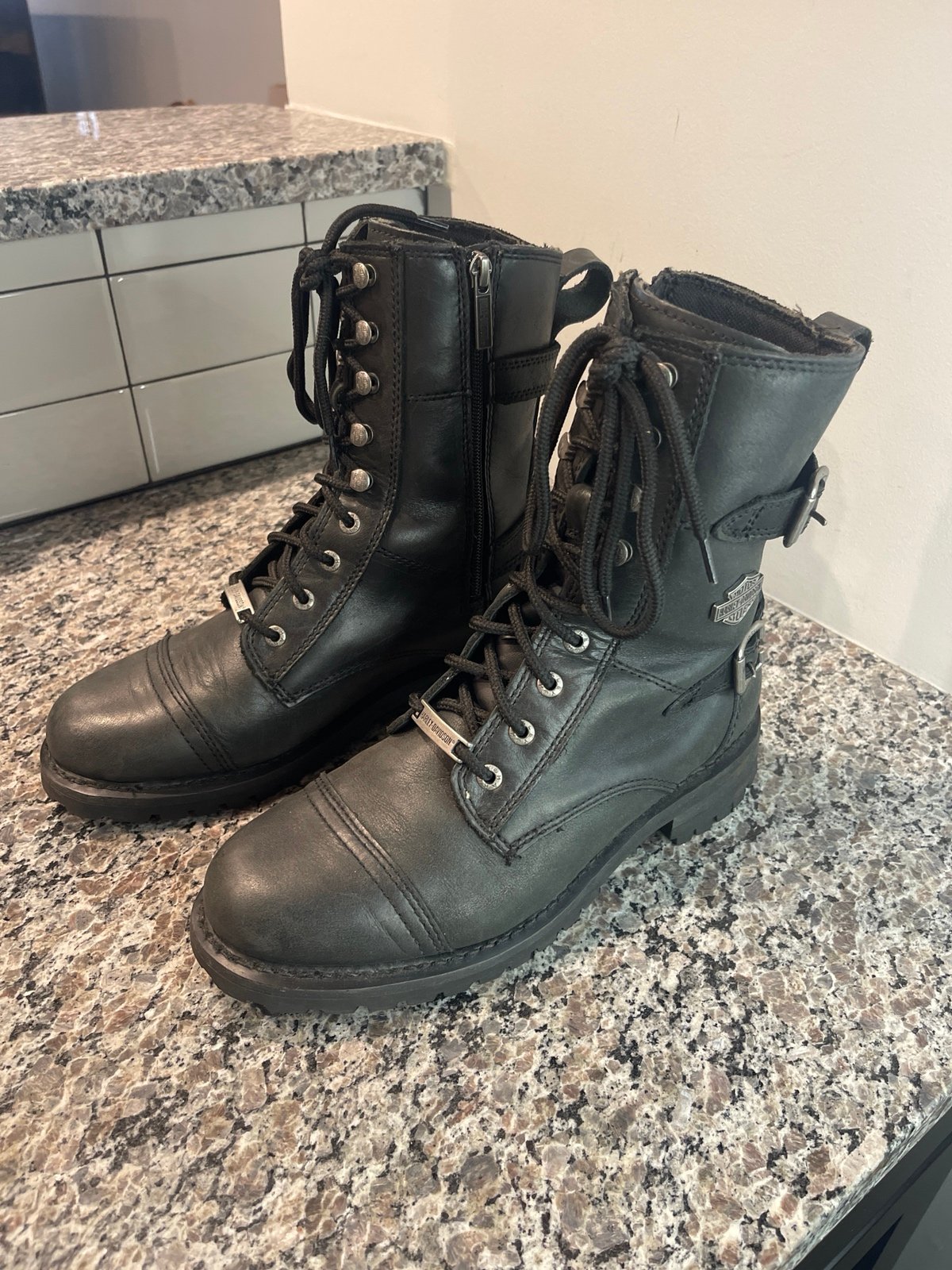 Harley-Davidson Balsa 7 WM Sz 9.5M D83853 Black Stone Leather Motorcycle Boot