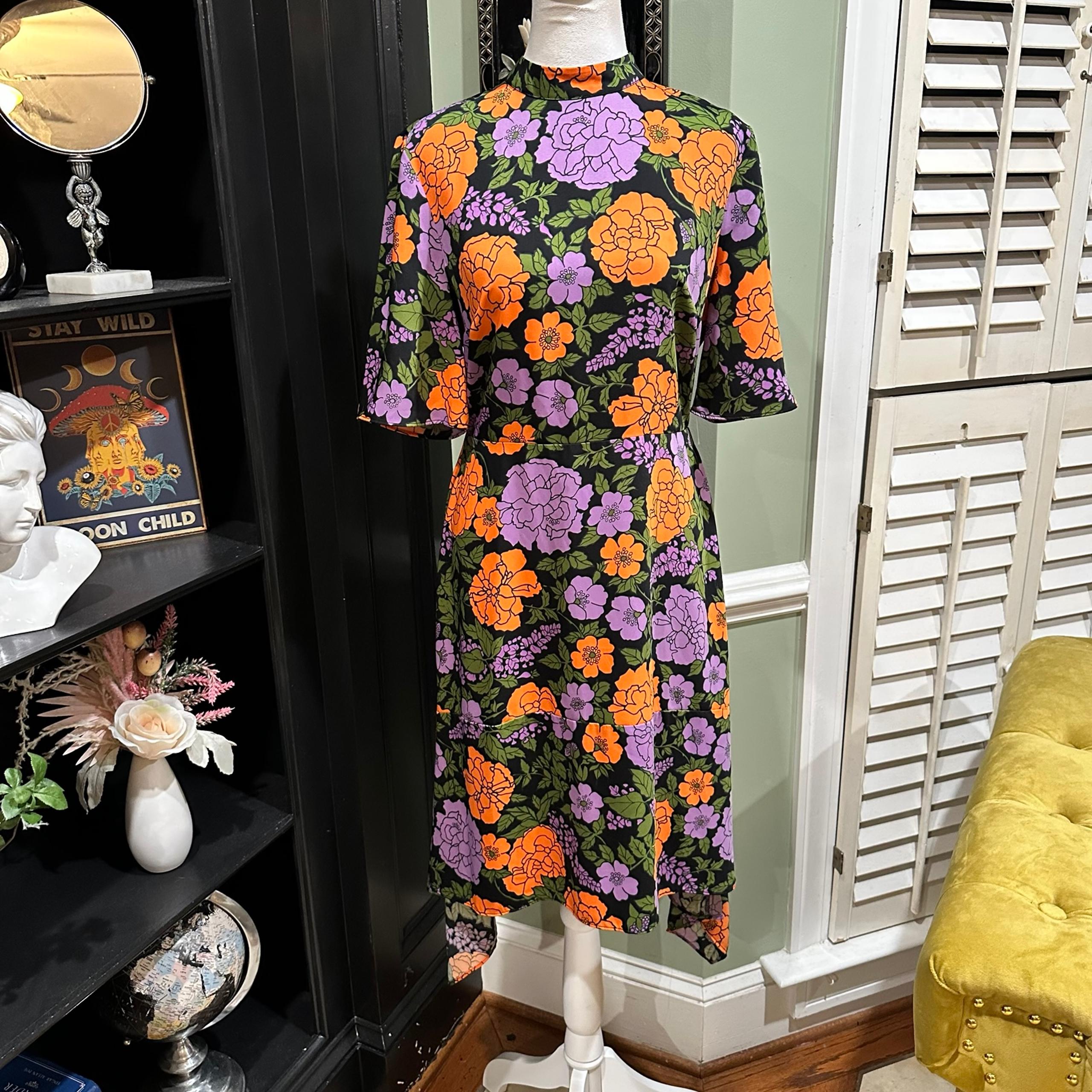 Warehouse Mica Carnation Open Back Floral Midi Dress - Size 8 US / 12 UK
