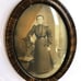 Antique Tiger Wood Framed Convex Bubble Glass Sepia Portrait Photo of Woman