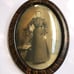 Antique Tiger Wood Framed Convex Bubble Glass Sepia Portrait Photo of Woman