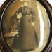 Antique Tiger Wood Framed Convex Bubble Glass Sepia Portrait Photo of Woman