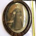 Antique Tiger Wood Framed Convex Bubble Glass Sepia Portrait Photo of Woman