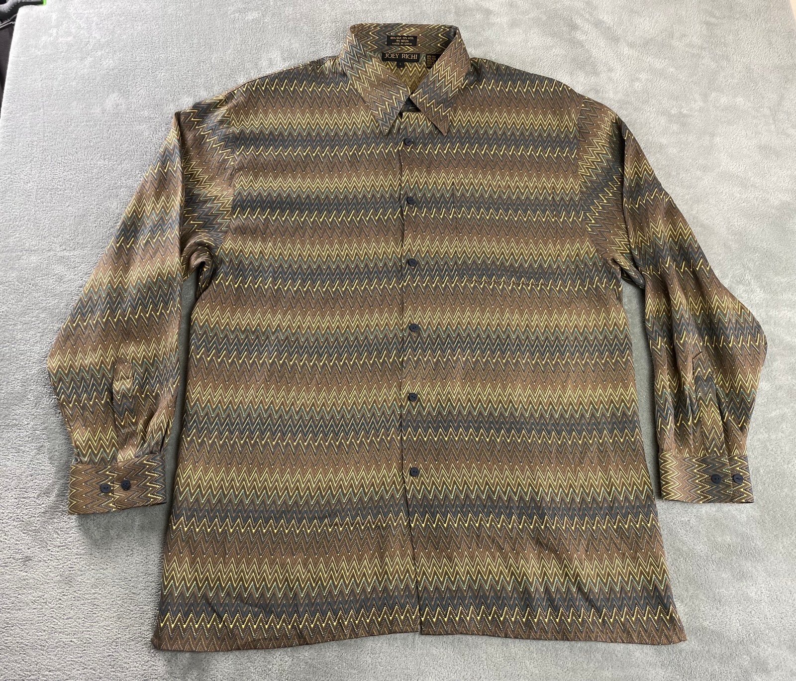 Joey Richi Shirt Men’s L Tall Silk Wool Blend Long Sleeve Button Zig Zag Pattern