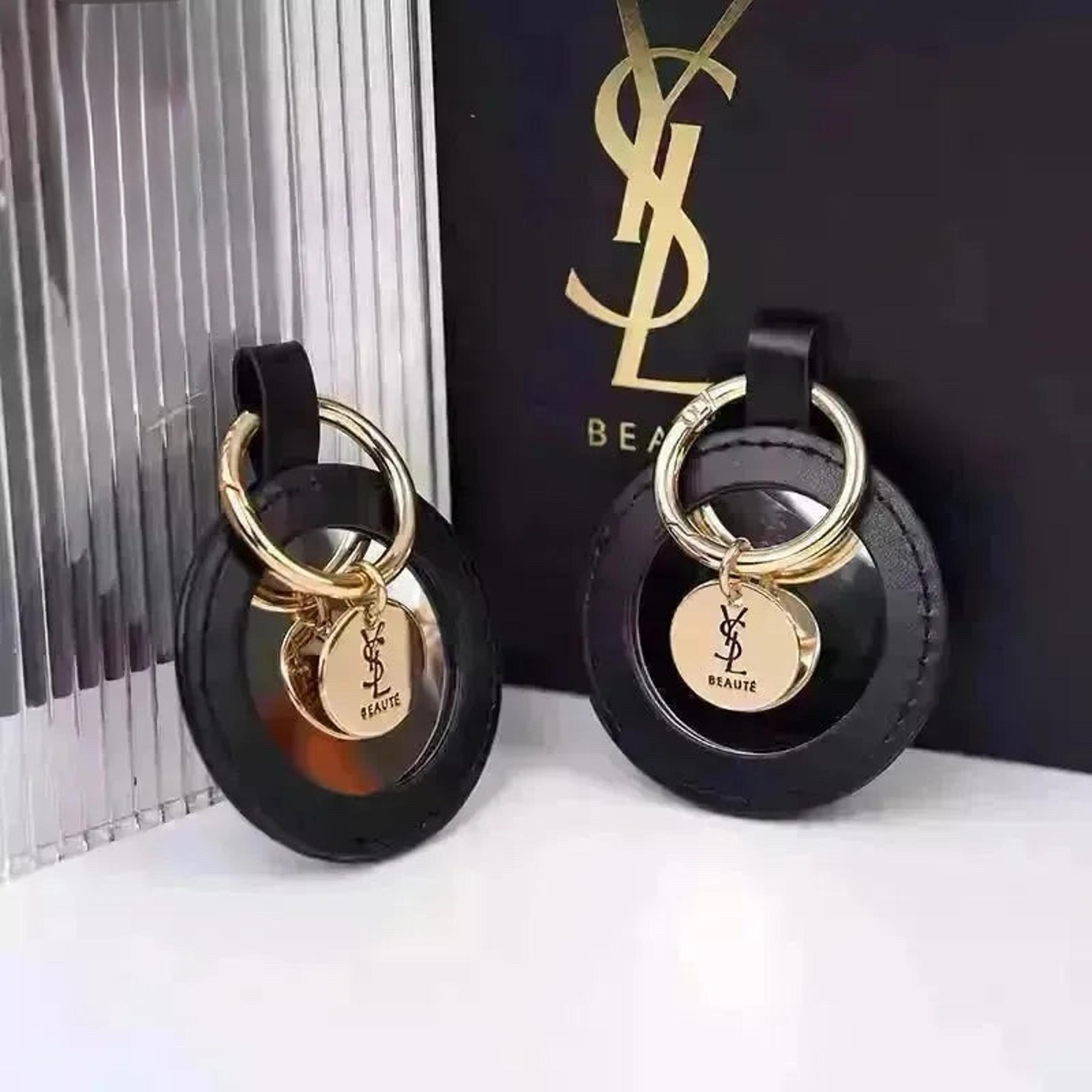 YSL GWP Mirror Key Ring Bag Charm Round - BLACK