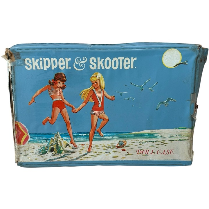 Vintage 1965 Barbie Skipper Skooter Double Doll Case Blue Beach Scene Mattel