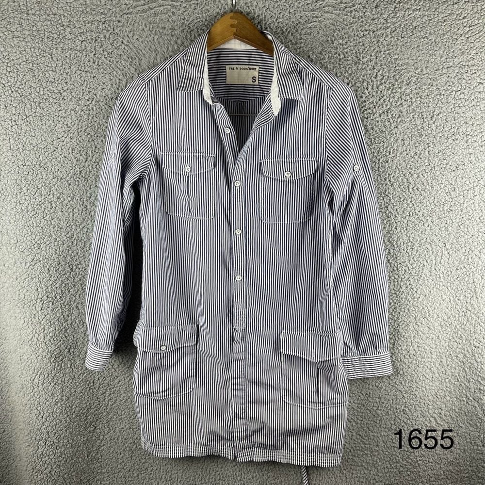 Rag & Bones Women's Size Small Blue & White Cotton Striped Shirt W/ Tie Back