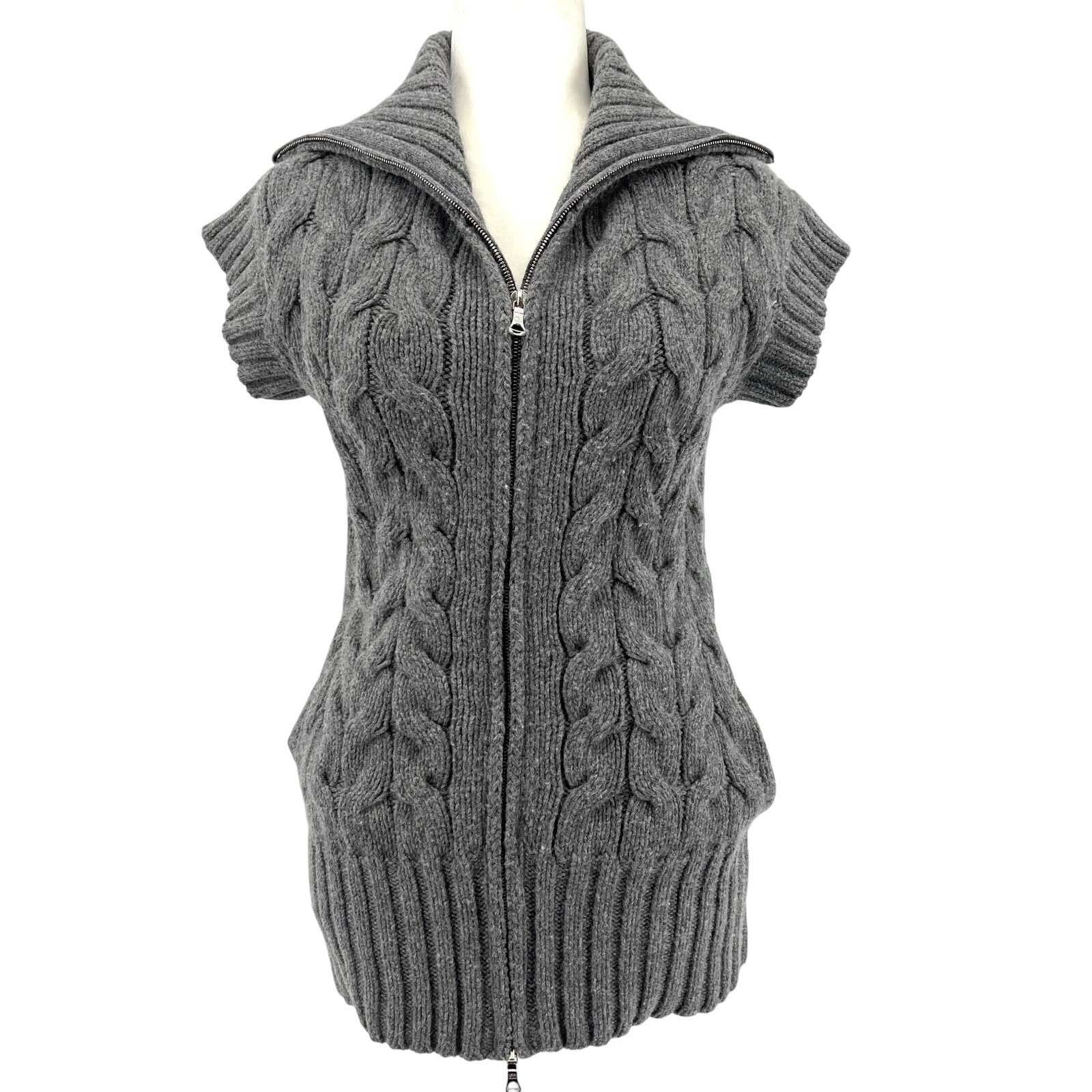 Brooks Brothers Black Fleece Vest 6 Gray Cable Knit Lambswool Zip Front Rare