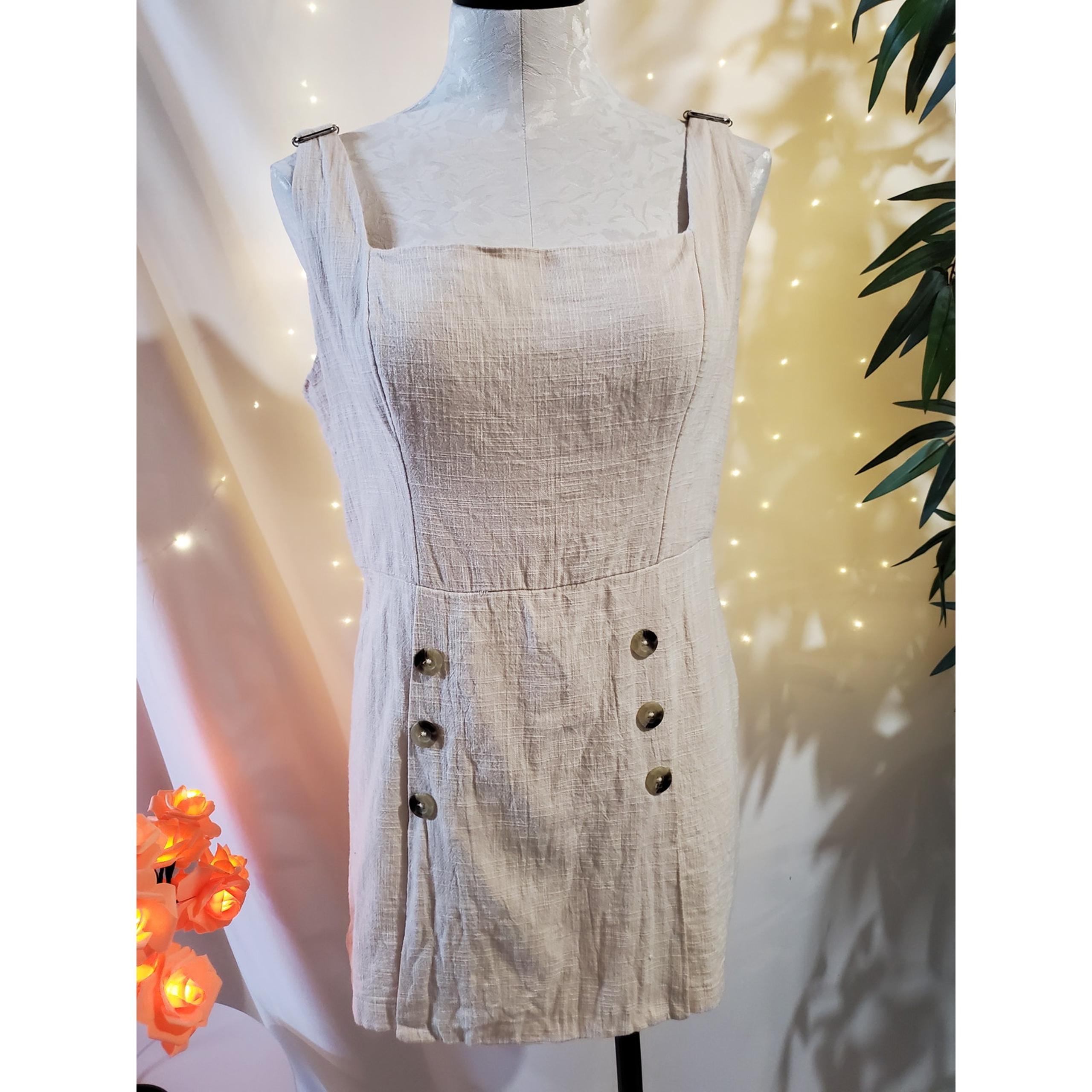 Urban Outfitters Dalila Square Neck Cream Skort Romper Womens Size L 100% Cotton