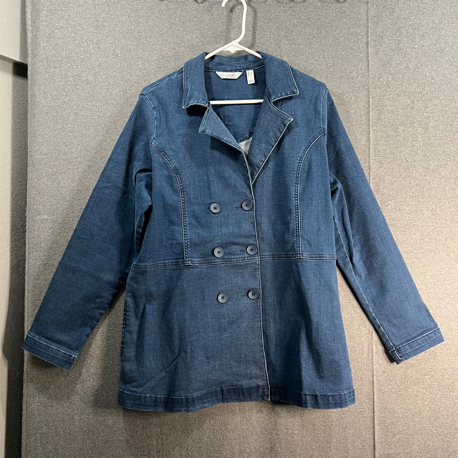 Denim & Co. Cozy Touch Peacoat Jacket Medium Wash Size Large